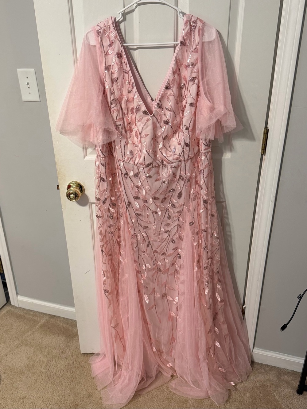 Ever Pretty Pink Embellished Long Sleeve Gown
